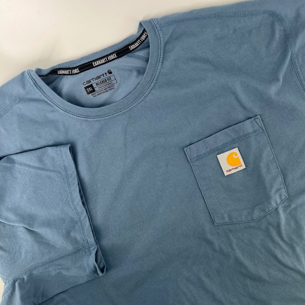 Carhartt Force Pocket T Shirt Mens 2XL Blue Relaxed Fit Workwear Short Sleeve
